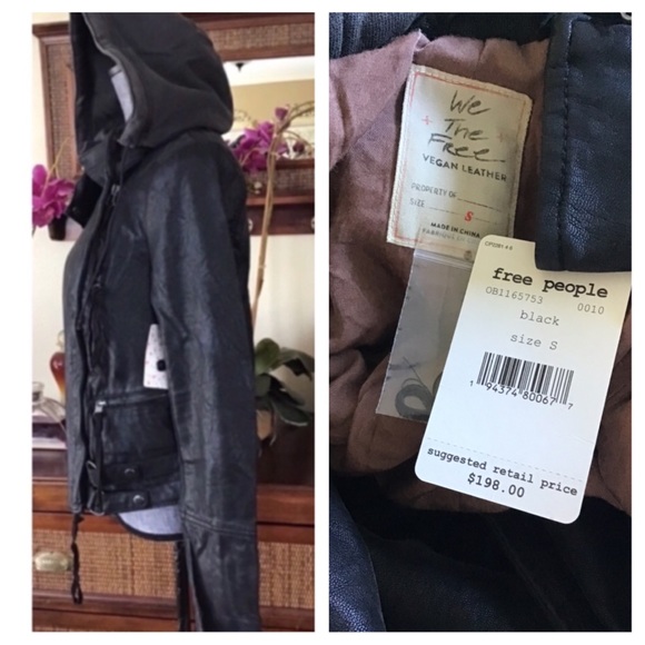 Free People Cleo Vegan Moto Hooded Jacket.  NWT. - Picture 9 of 13